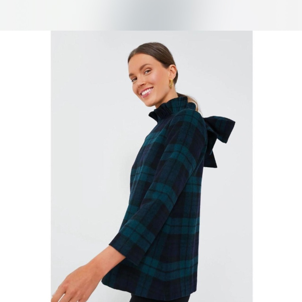 Tuckernuck Blackwatch Plaid Faye Tie Blouse Top Ruffle Collar XS NEW NWT